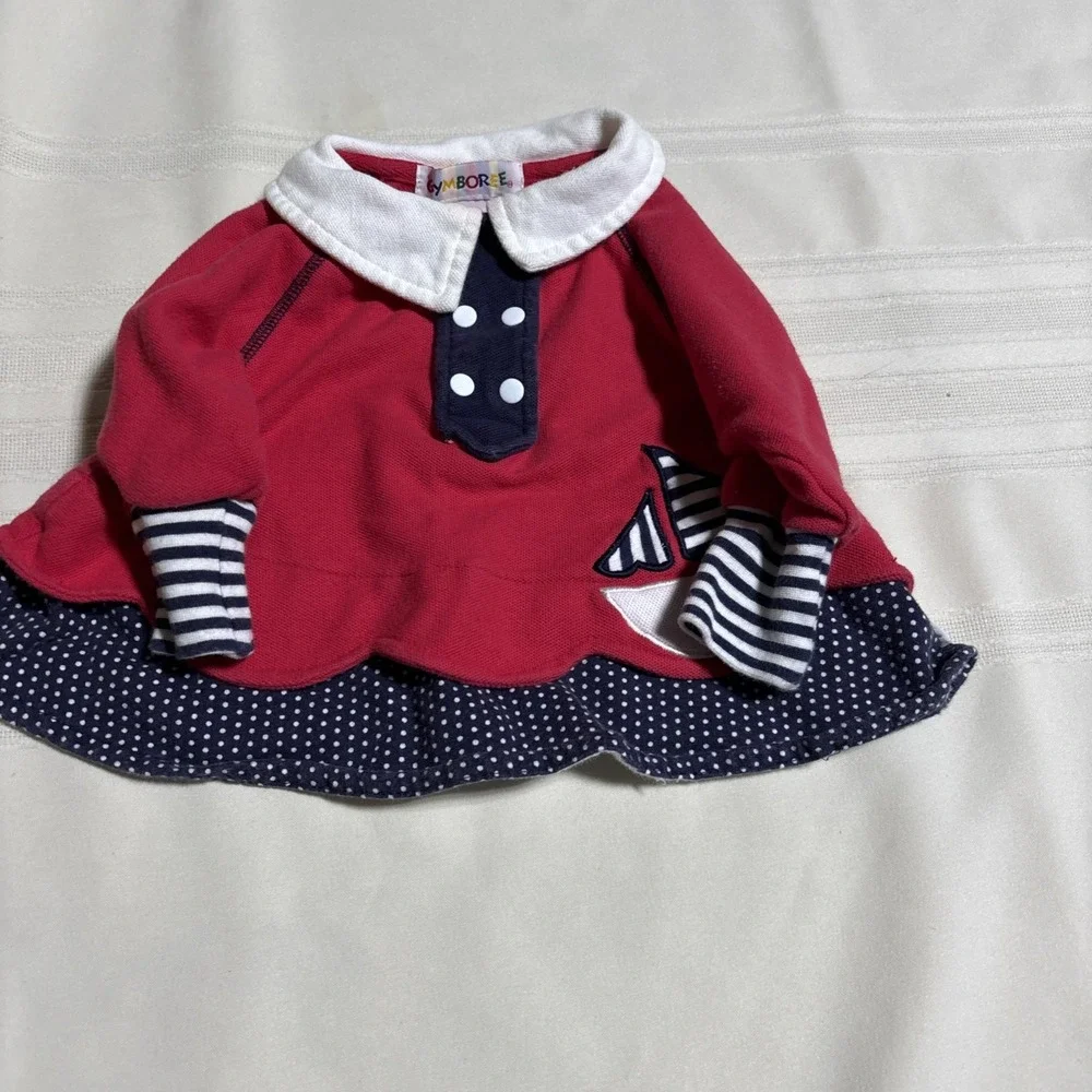 VINTAGE Gymboree Red Baby Dress Long Sleeve Sailor Nautical Cotton Newborn‎